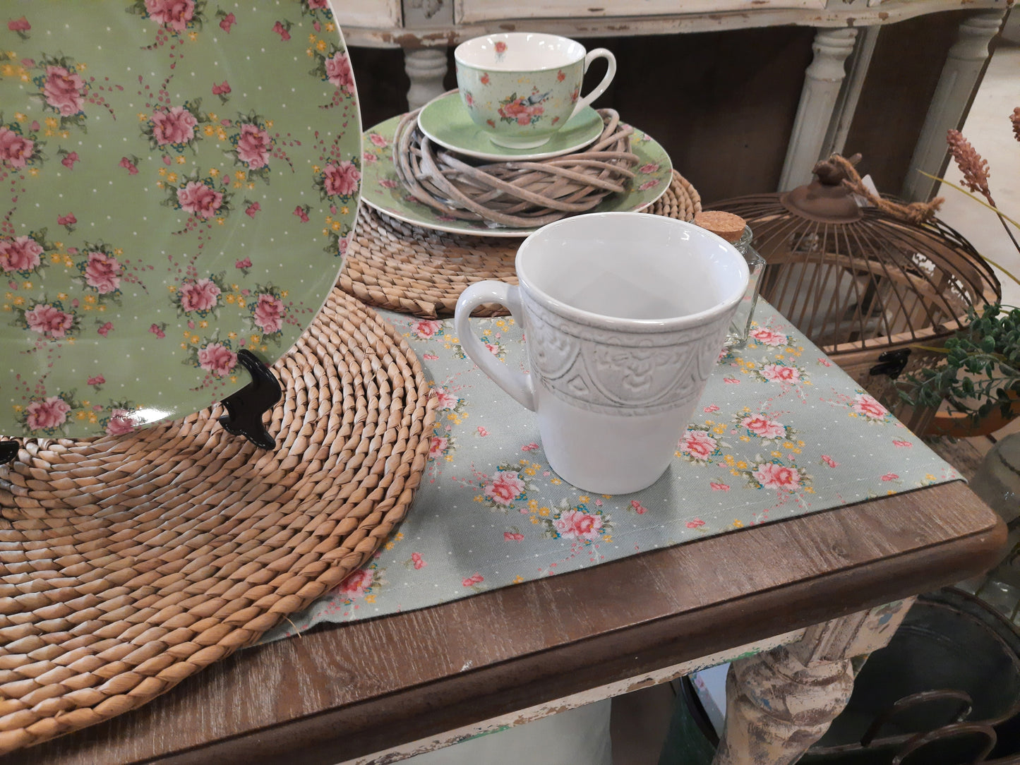 Maxi Becher Landhausstil Weiß 450ml - Keramik Tasse Shabby Chic