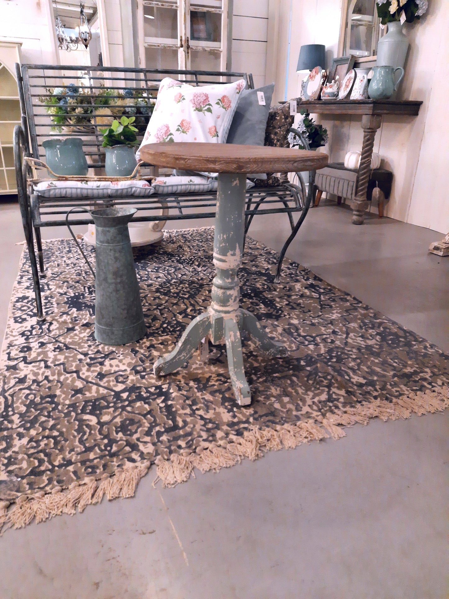 Runder Beistelltisch Holz Blau-Grau 48cm - Shabby Chic Landhaus