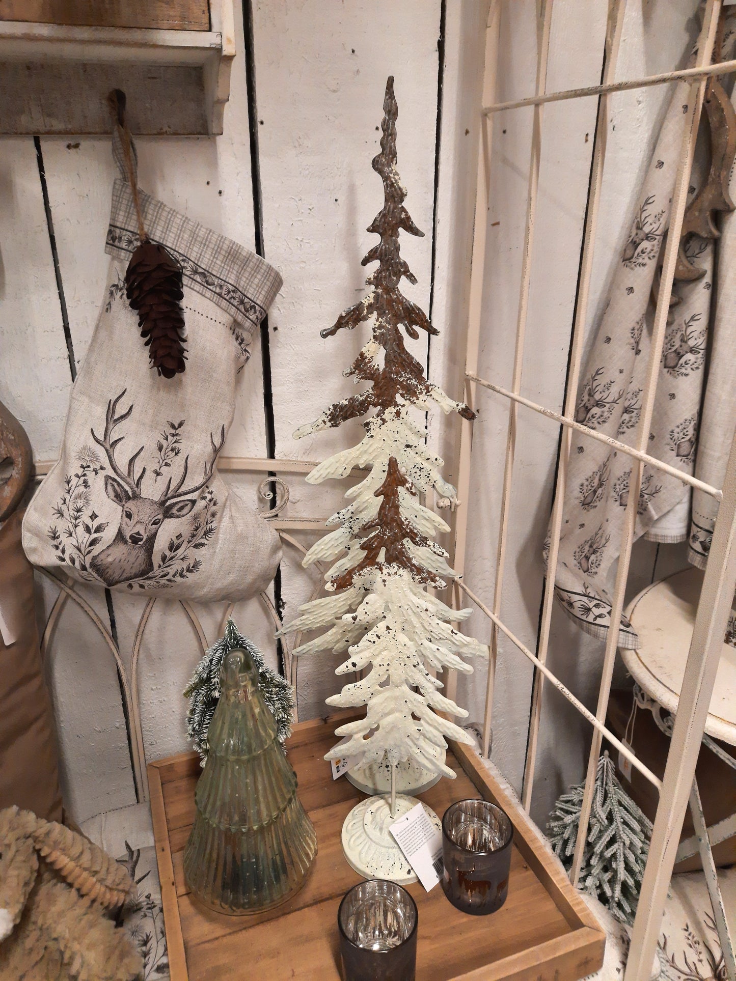 Shabby Chic Tannenbaum Metall Weiß-Braun - Weihnachtsdeko Landhausstil