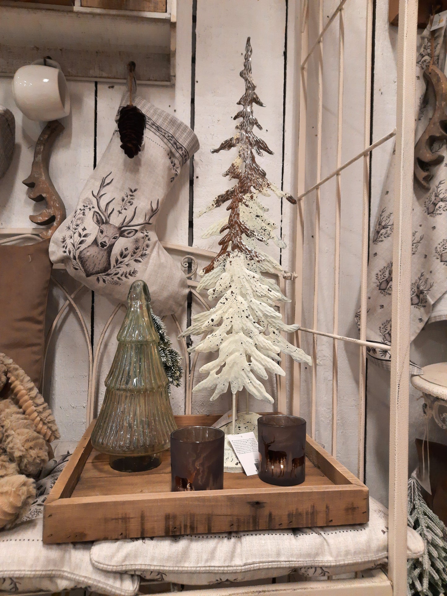 Shabby Chic Tannenbaum Metall Weiß-Braun - Weihnachtsdeko Landhausstil
