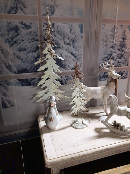 Shabby Chic Tannenbaum Metall Weiß-Braun - Weihnachtsdeko Landhausstil