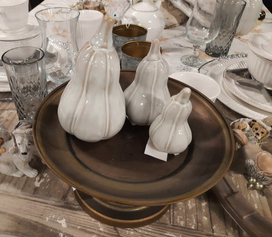 Herbstliche Deko-Kürbisse aus Keramik - Grau-Beige Landhausstil