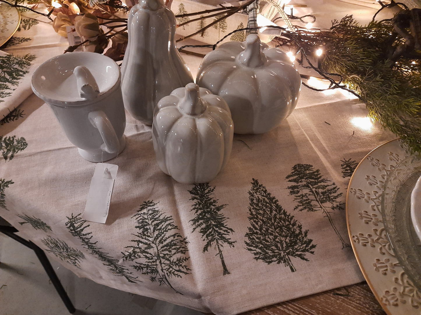 Kürbis Deko Porzellan Grau-Weiß - Herbstdekoration im Landhausstil