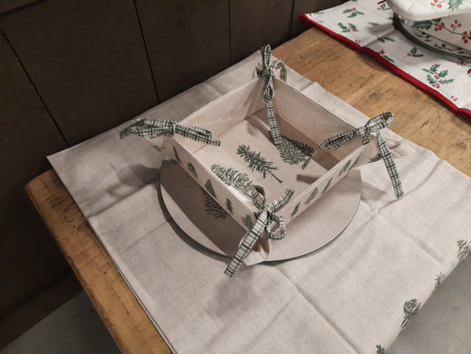 Brotkorb Baumwolle Winterwald Weihnachten Beige-Grün 35x35 cm