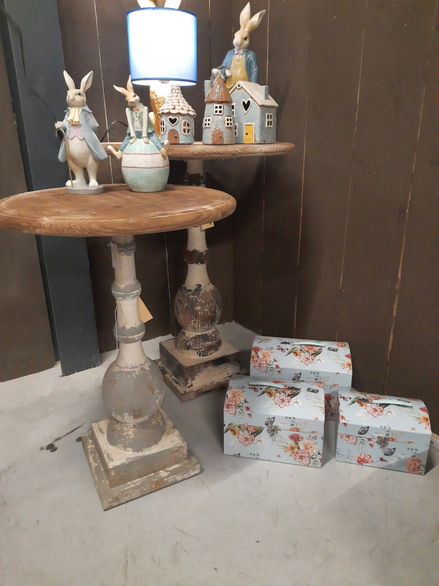 Beistelltisch Rund Shabby Chic Holz Ø 51 cm - Weiß-Grau/Braun