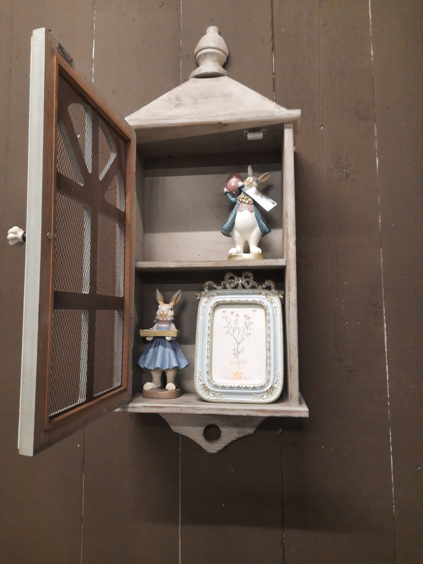 Shabby Chic Hängeschrank in grau-grün aus Holz