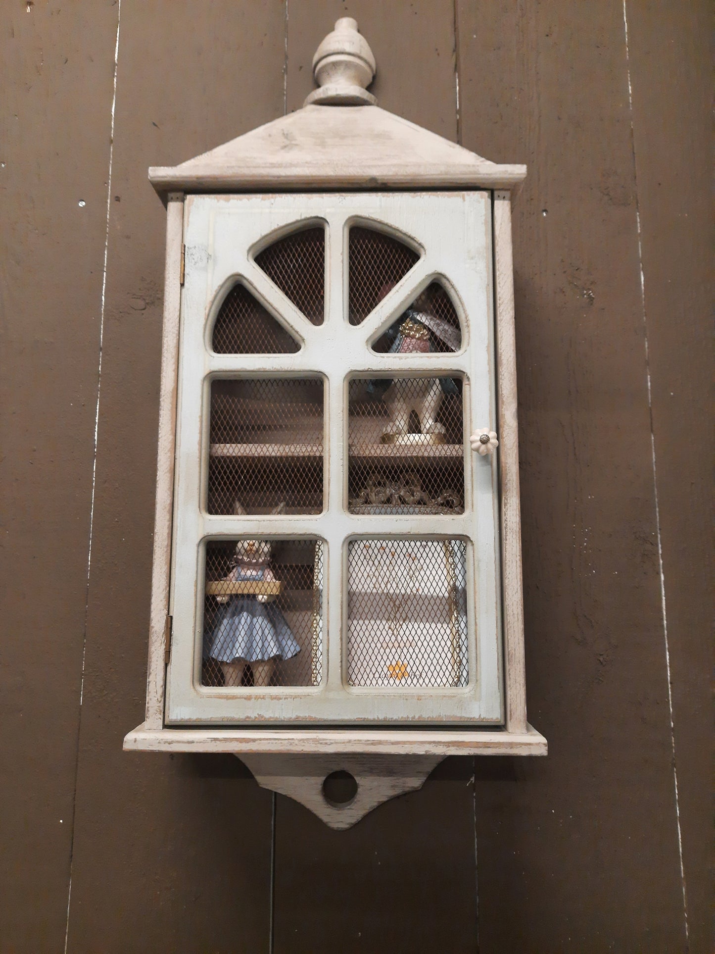 Shabby Chic Hängeschrank in grau-grün aus Holz