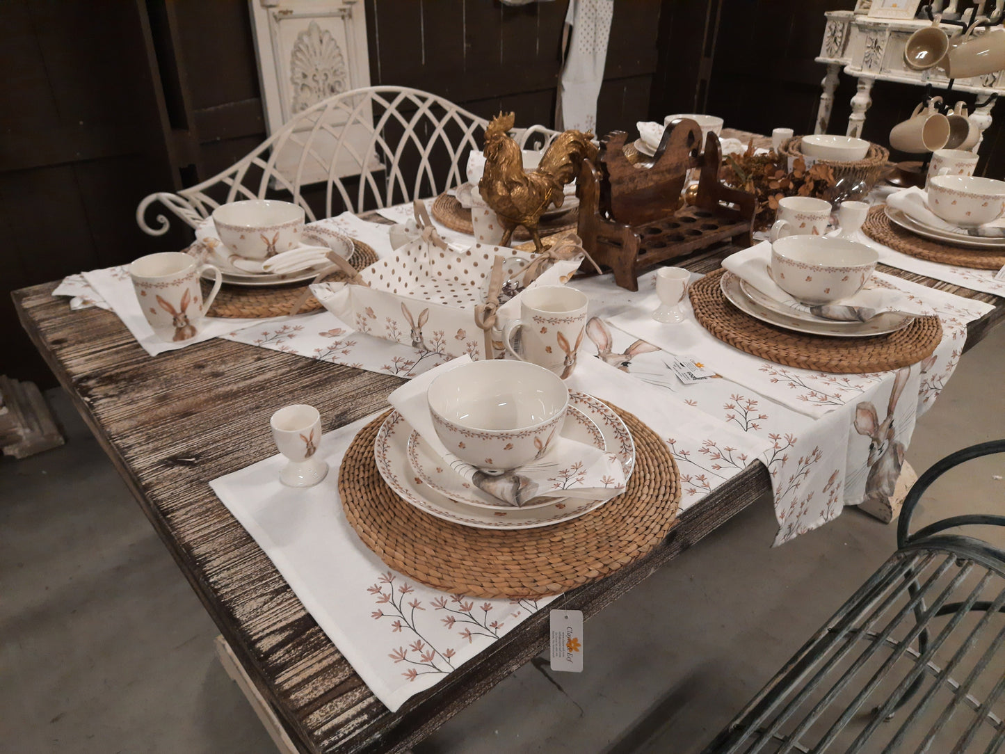 Brotkorb Ostern mit Häschen-Motiv - Beige Baumwolle im Landhausstil