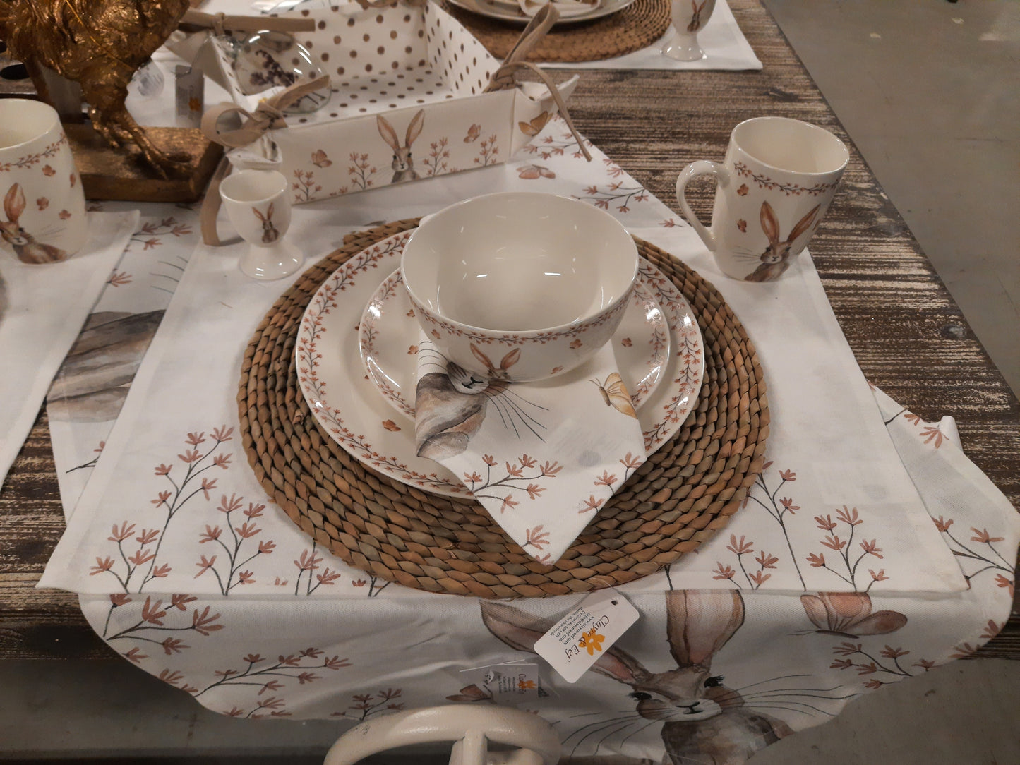 Oster-Platzdeckchen mit niedlichen Häschen - Tischset Cottage-Stil