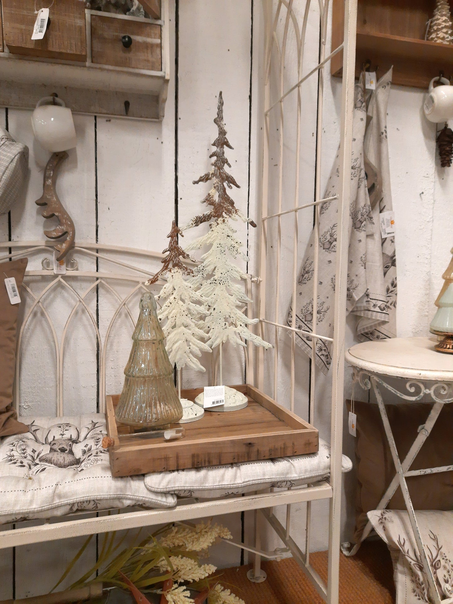 Shabby Chic Tannenbaum Metall Weiß-Braun - Weihnachtsdeko Landhausstil