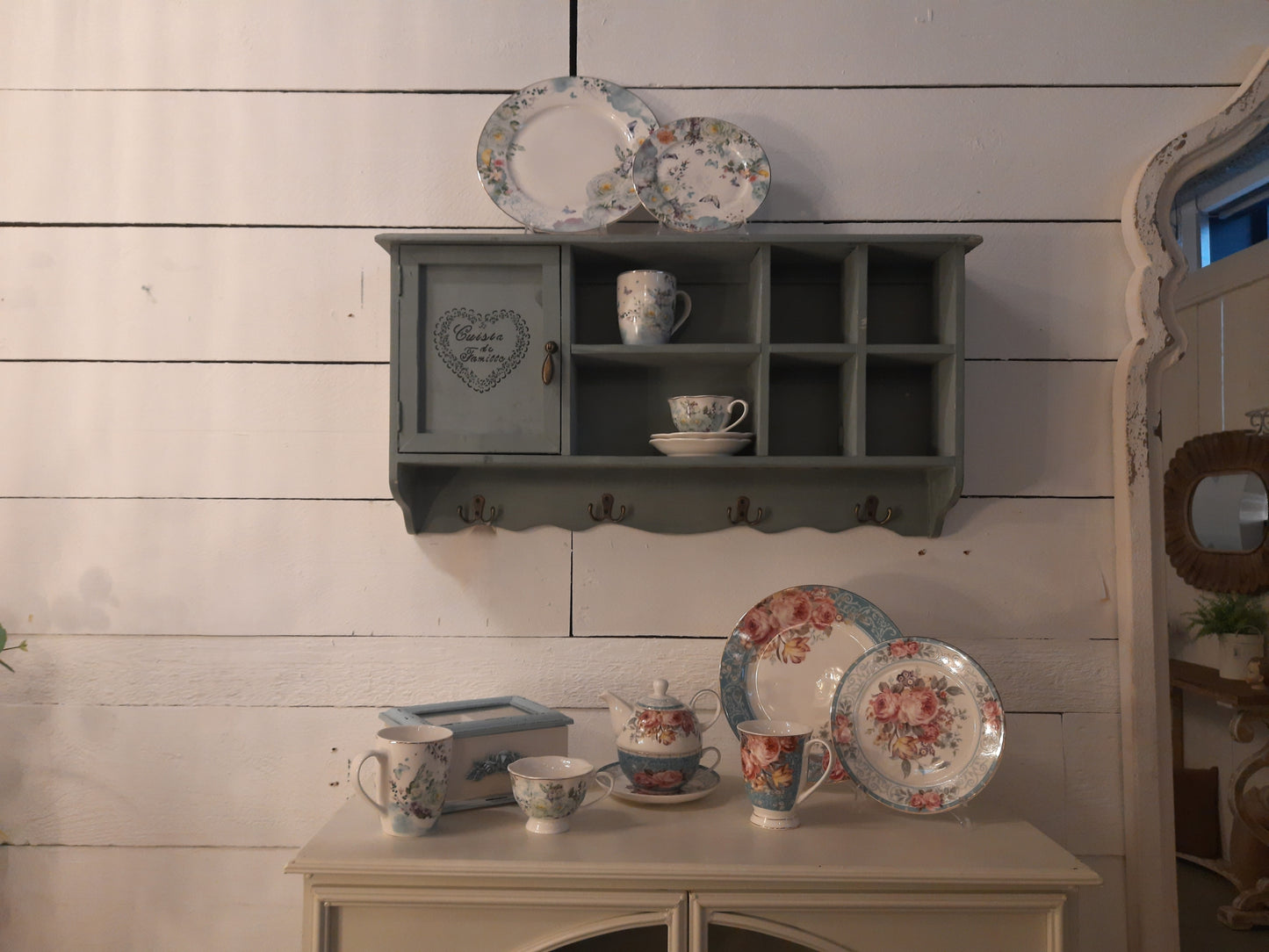 Porzellan Geschirr Blumen & Schmetterlinge Blau-Weiß - Landhausstil Mix & Match