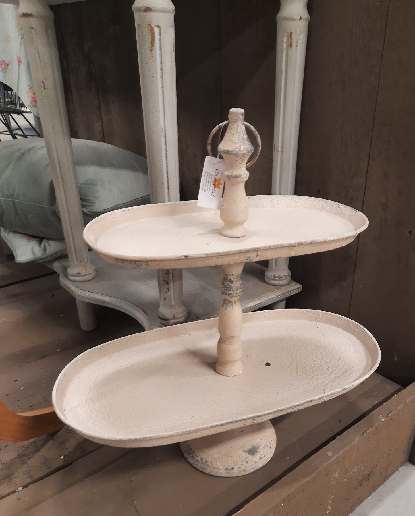 Ovale Etagere Metall Beige - Zweistöckig Shabby Chic Vintage Landhaus