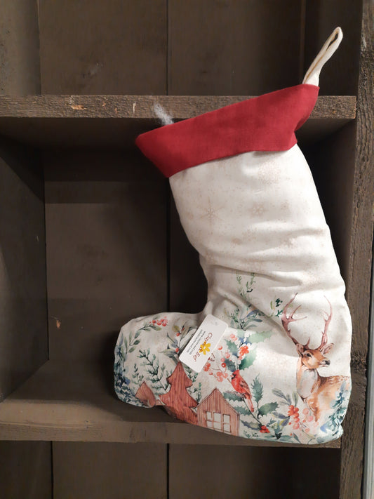 Weihnachtsstrumpf, Nikolausstrumpf, Baumwolle, Winterwald mit Hirschen,  30x40cm