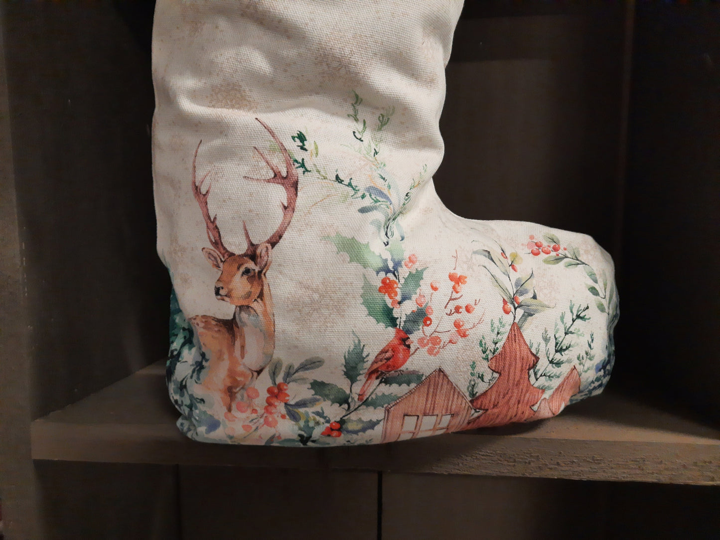 Weihnachtsstrumpf, Nikolausstrumpf, Baumwolle, Winterwald mit Hirschen,  30x40cm