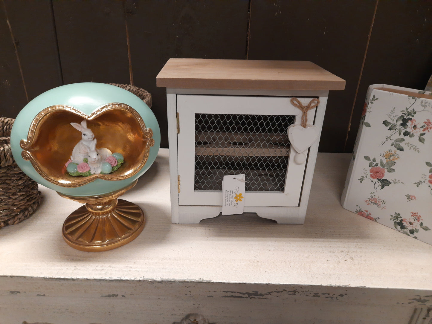 Eierschrank Weiß Holz Landhausstil – Eierhalter für 12 Eier Vintage Shabby Chic