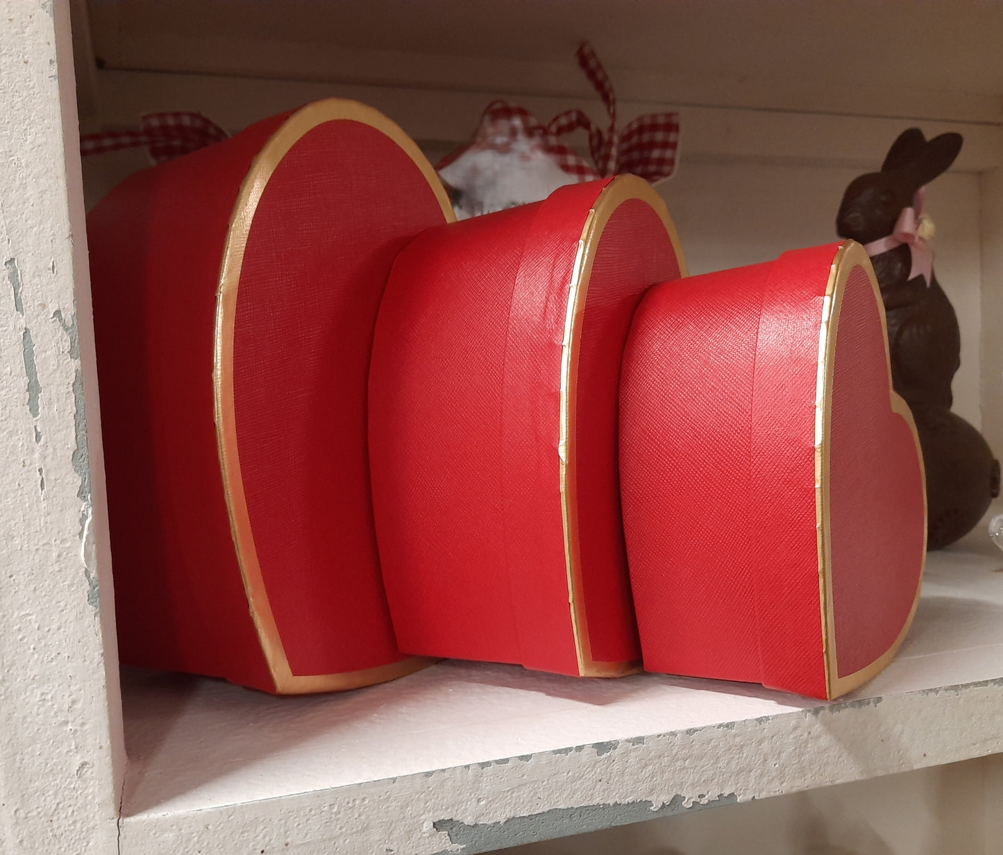 Herzgeschenkbox 3er Set Rot - Romantische Aufbewahrungsbox Karton | Clayre & Eef