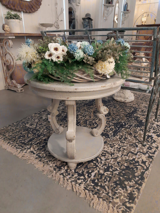 Beistelltisch Rund Grau Holz Shabby Chic mit Ablage