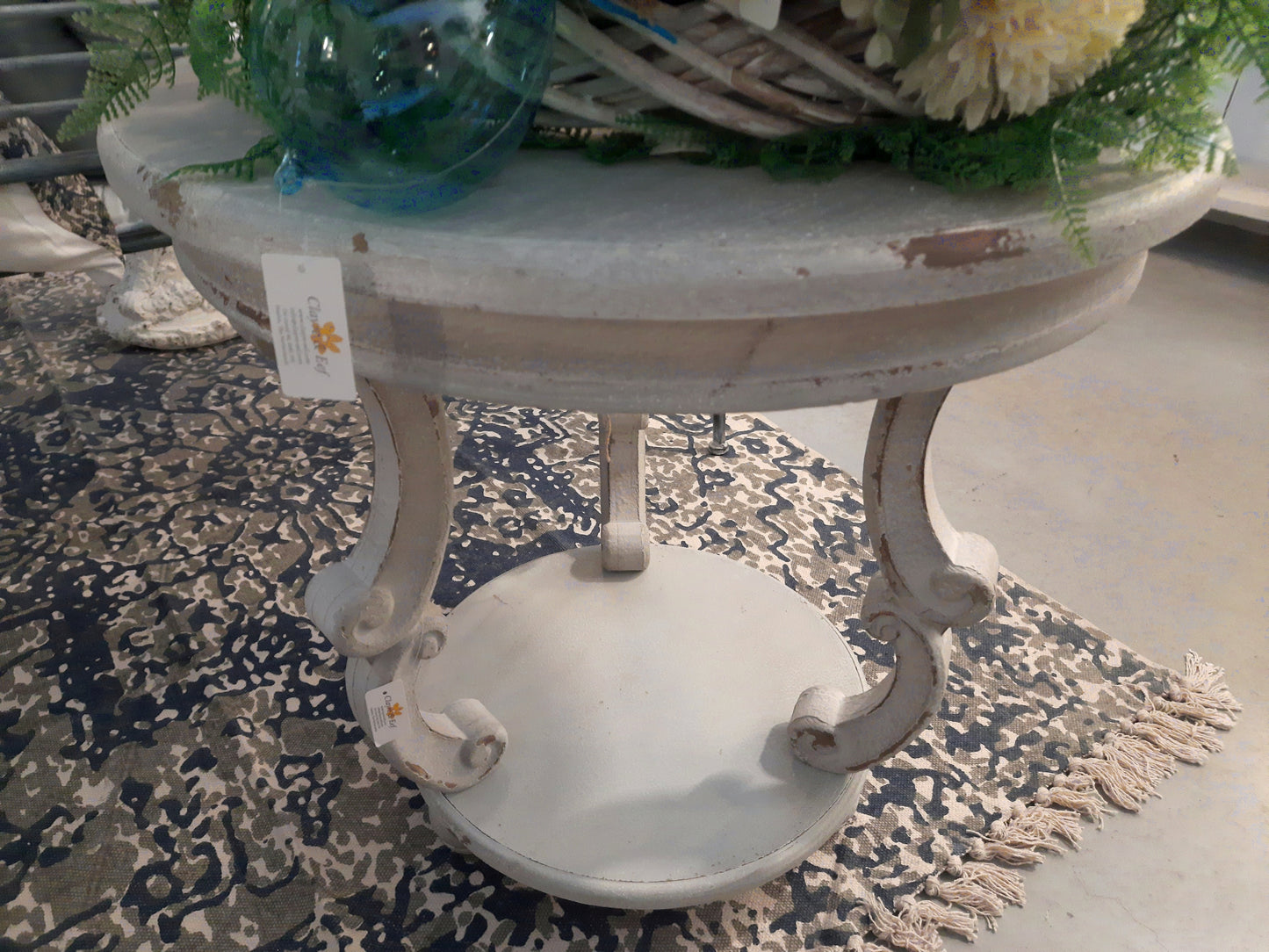 Beistelltisch Rund Grau Holz Shabby Chic mit Ablage