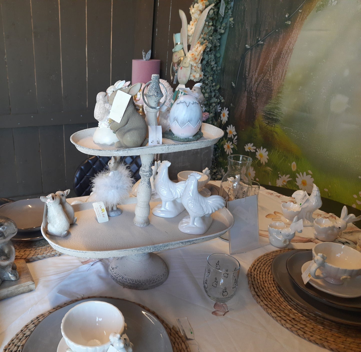 Ovale Etagere Metall Beige - Zweistöckig Shabby Chic Vintage Landhaus