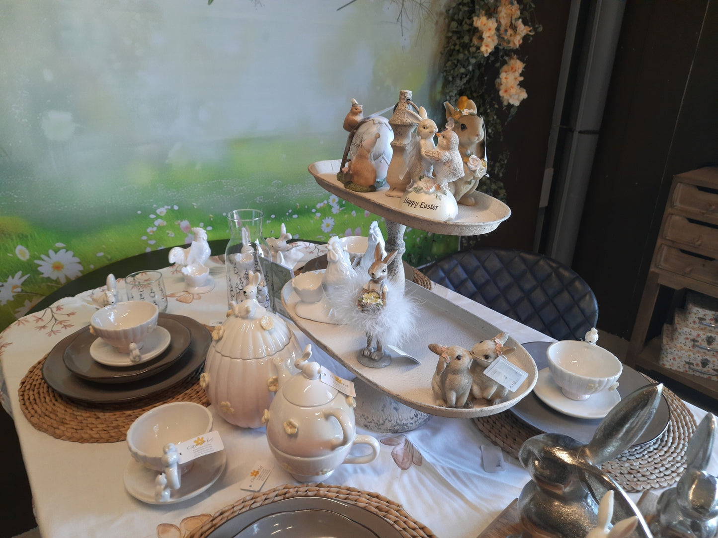 Ovale Etagere Metall Beige - Zweistöckig Shabby Chic Vintage Landhaus