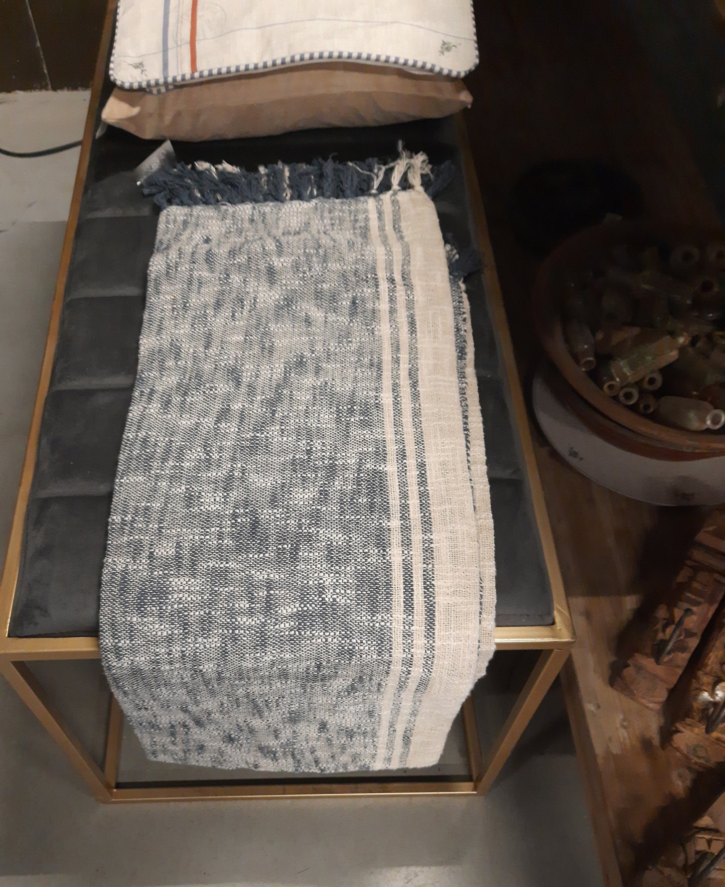 Plaid Kuscheldecke 100% Baumwolle Blau-Beige - Clayre & Eef