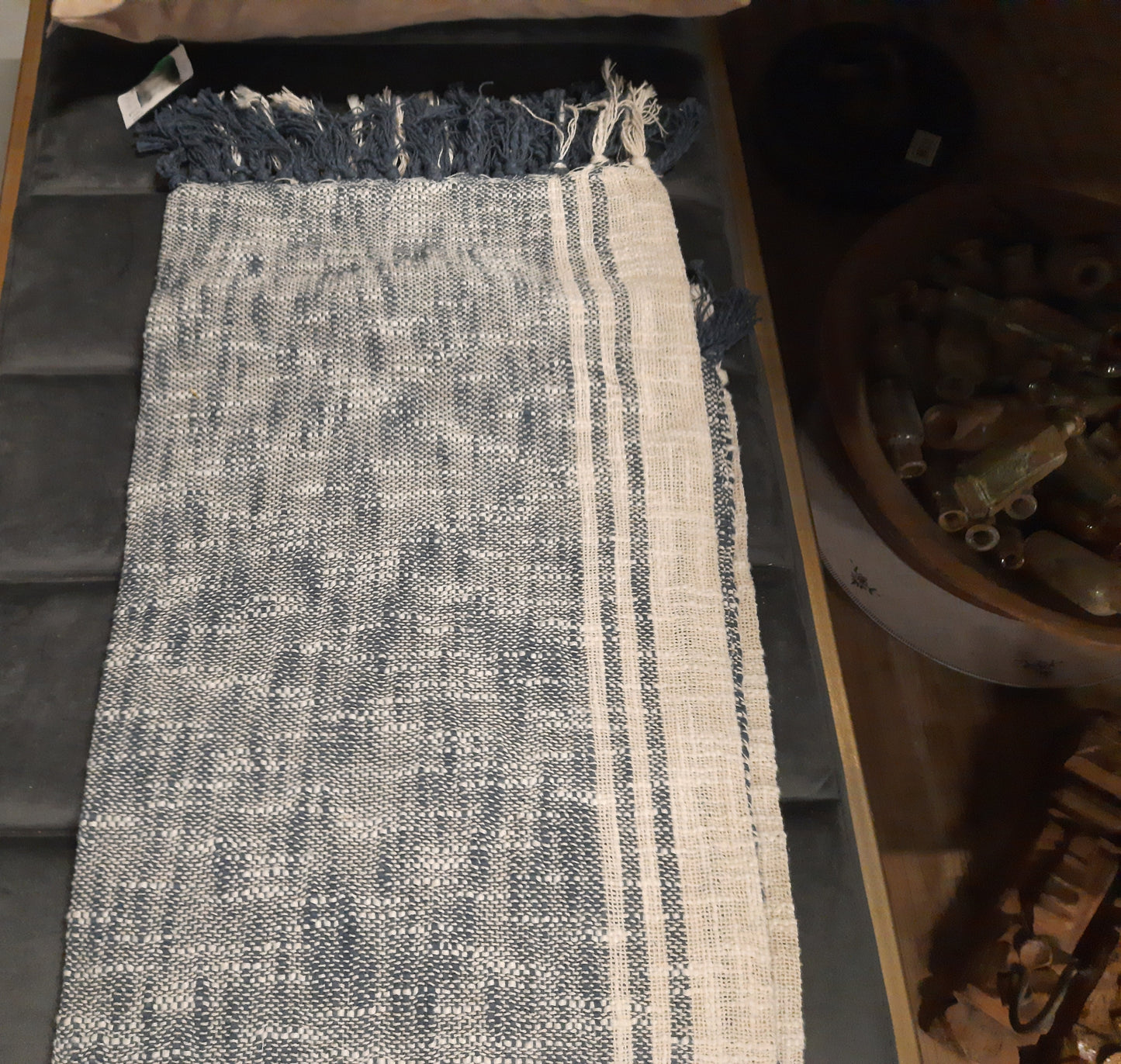 Plaid Kuscheldecke 100% Baumwolle Blau-Beige - Clayre & Eef