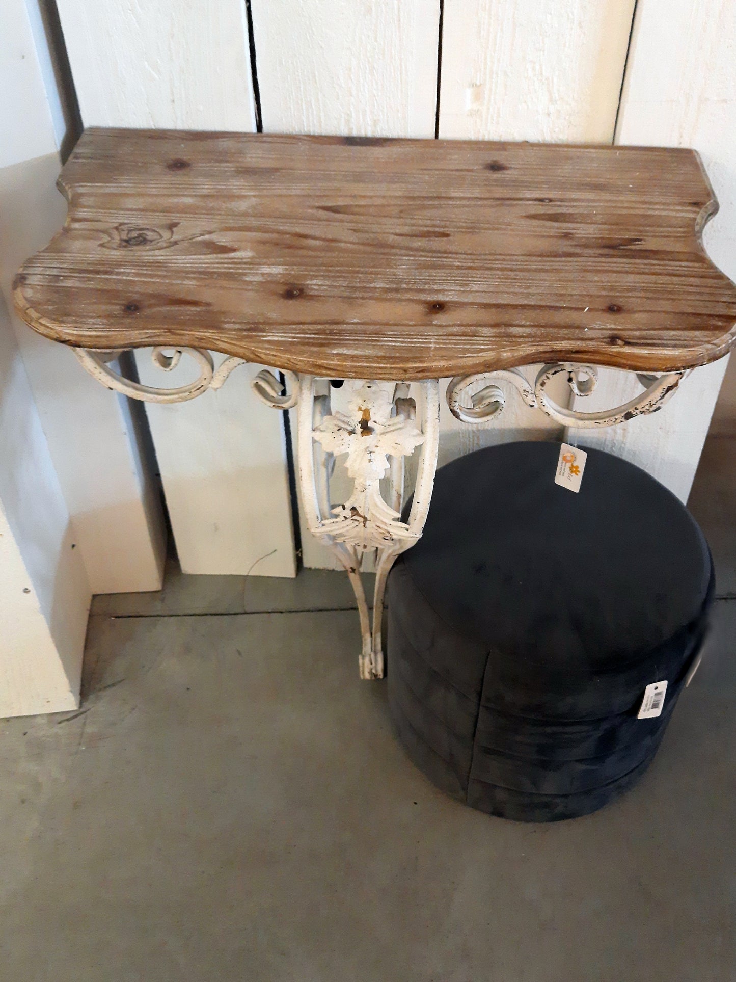 Shabby Chic Wandtisch / Konsolentisch aus Eisen und Holz in Weiß-Braun