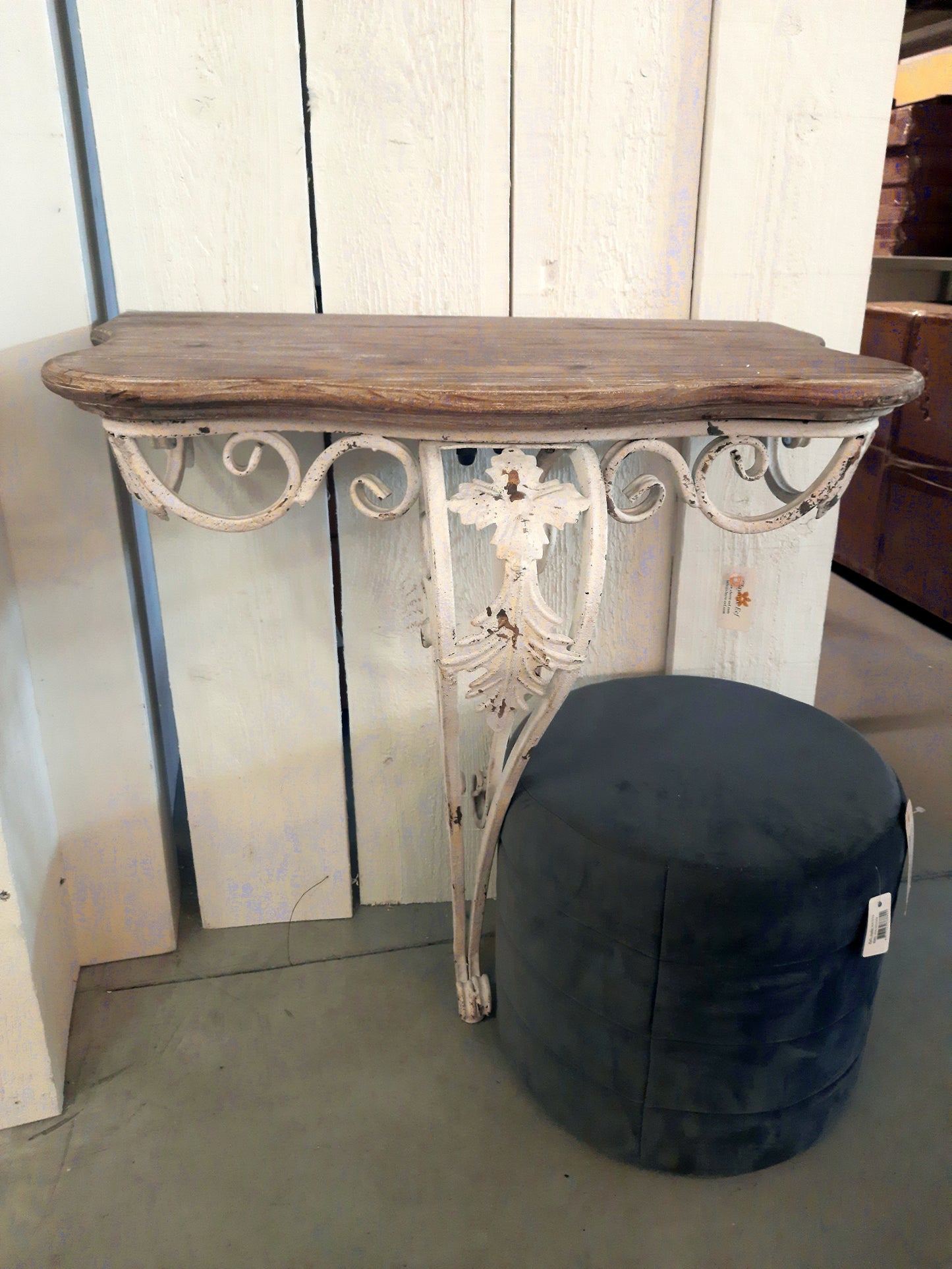 Shabby Chic Wandtisch / Konsolentisch aus Eisen und Holz in Weiß-Braun