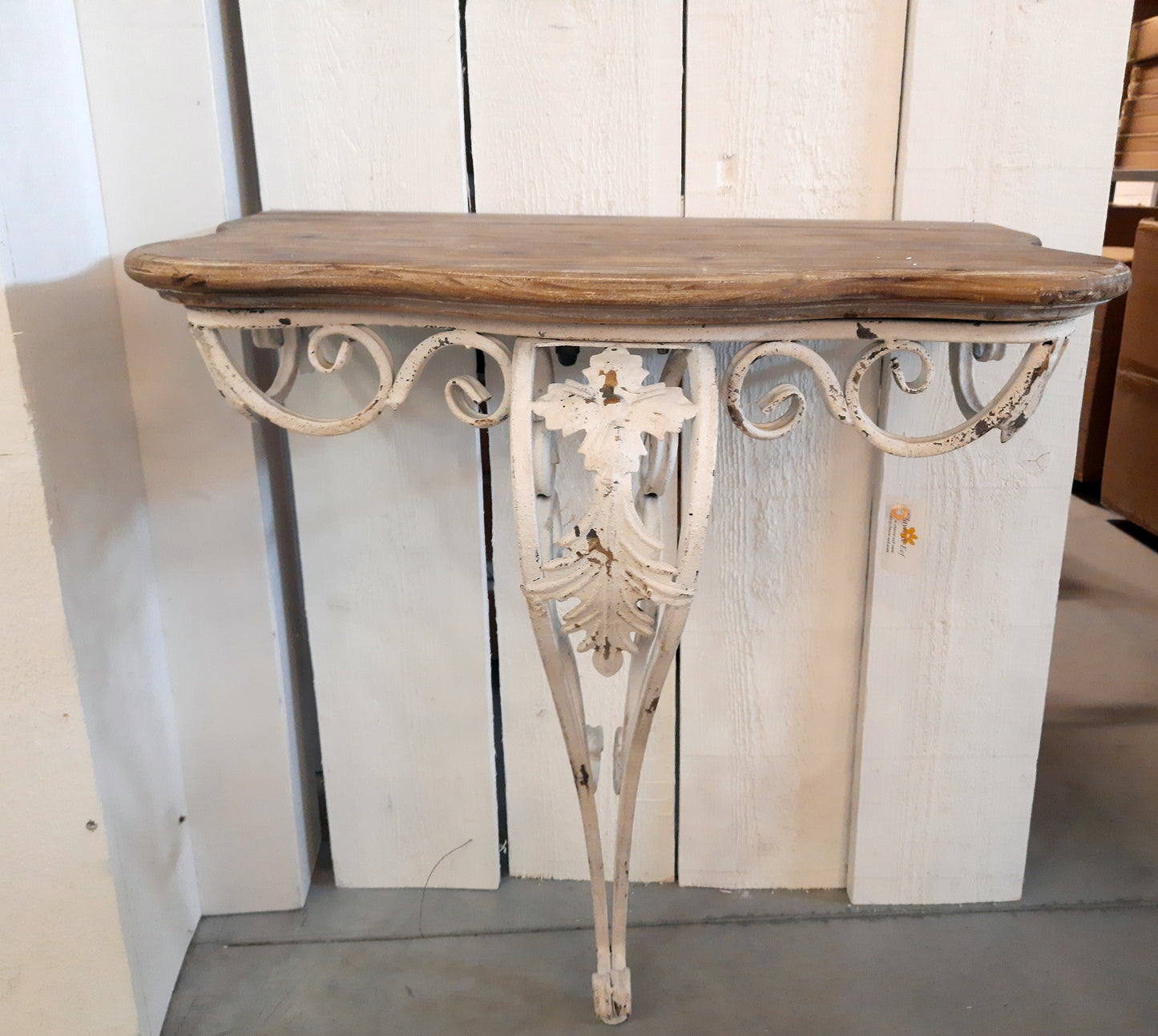 Shabby Chic Wandtisch / Konsolentisch aus Eisen und Holz in Weiß-Braun