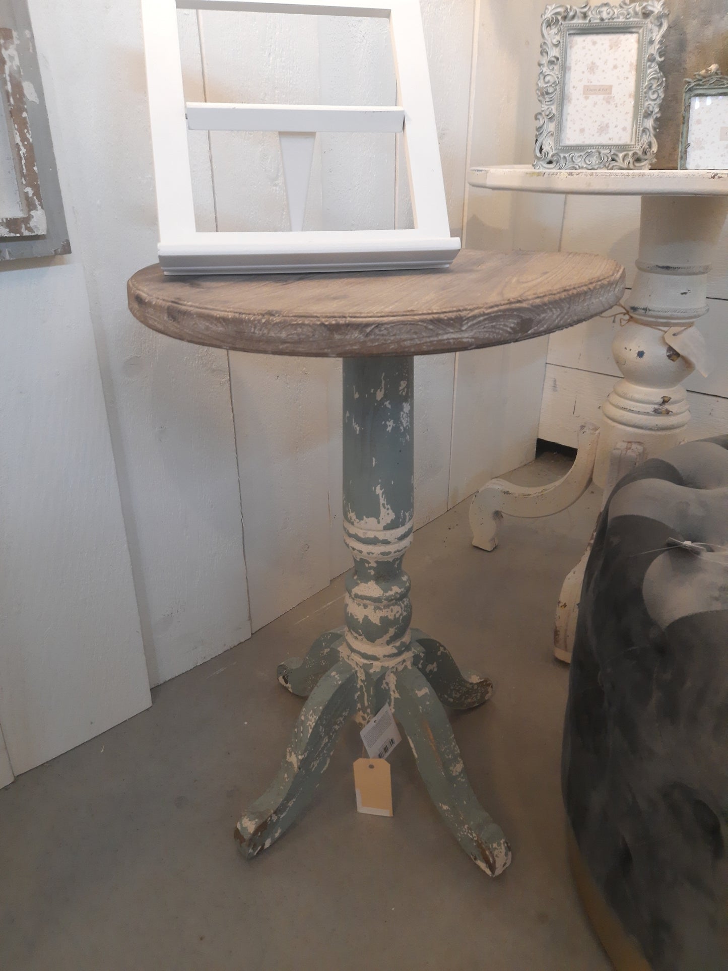 Runder Beistelltisch Holz Blau-Grau 48cm - Shabby Chic Landhaus