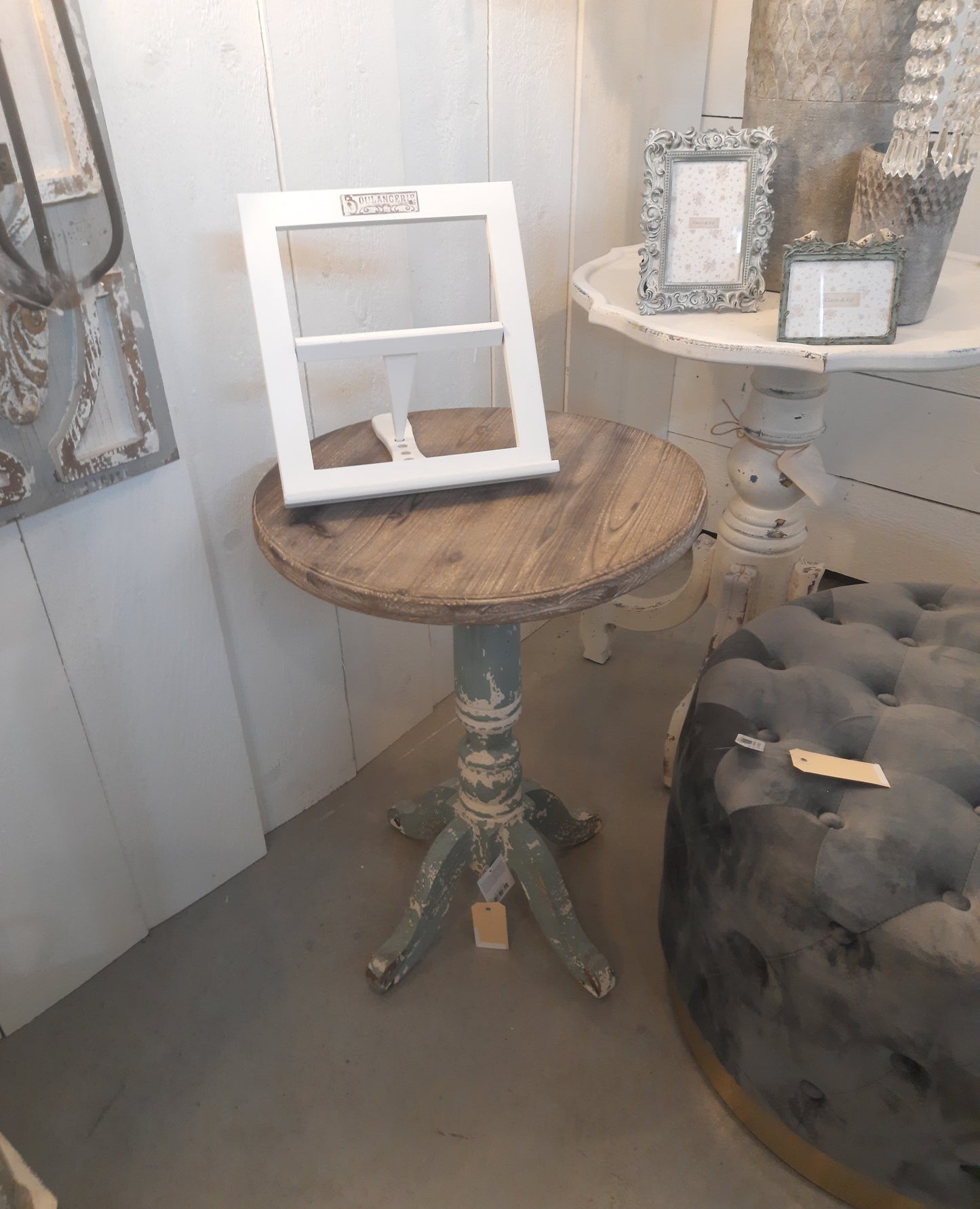 Runder Beistelltisch Holz Blau-Grau 48cm - Shabby Chic Landhaus