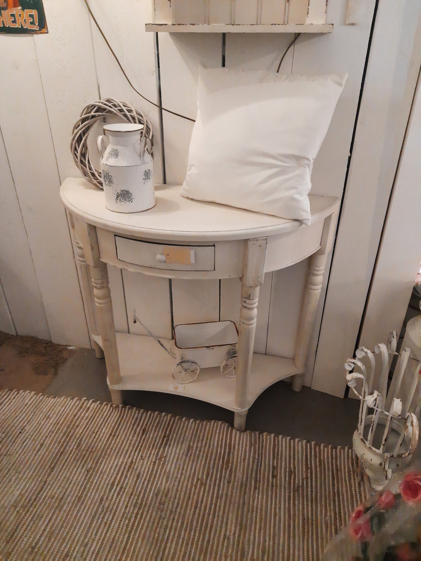 Konsolentisch Weiß Holz mit Schublade - Landhaus Shabby Chic 100cm