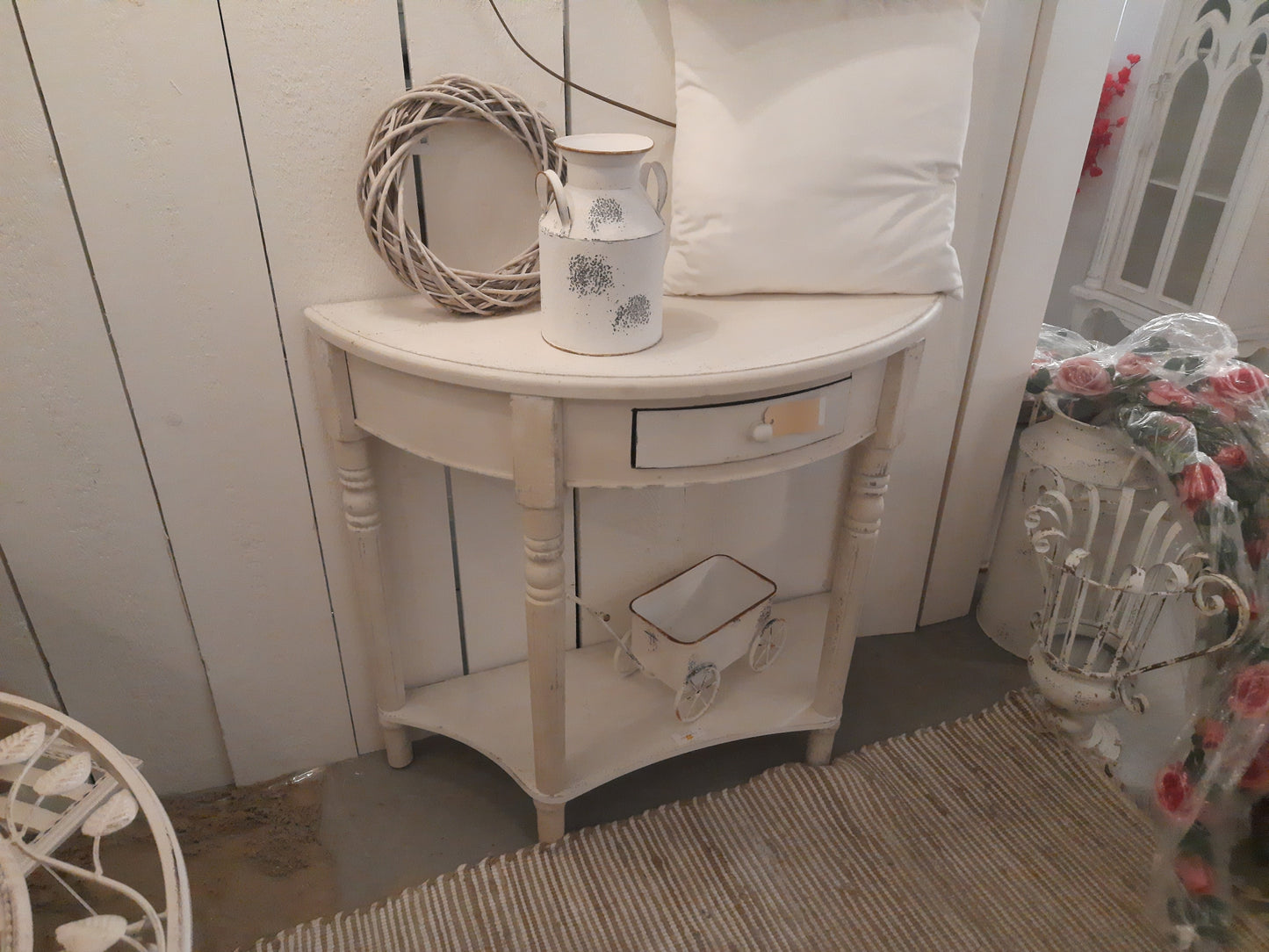 Konsolentisch Weiß Holz mit Schublade - Landhaus Shabby Chic 100cm