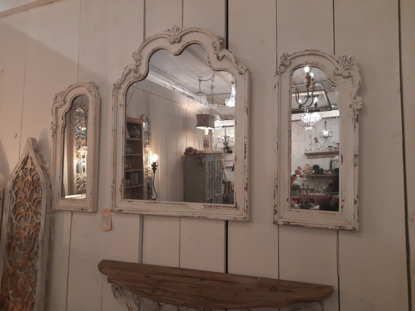 Dreiflügeliger Barock-Spiegel Weiß Holz 122x84 cm - Shabby Chic Wandspiegel Landhaus