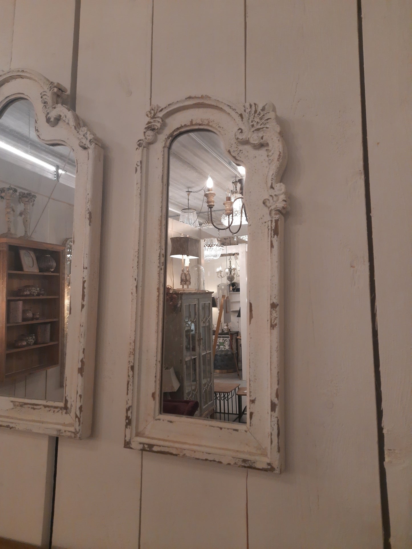 Dreiflügeliger Barock-Spiegel Weiß Holz 122x84 cm - Shabby Chic Wandspiegel Landhaus