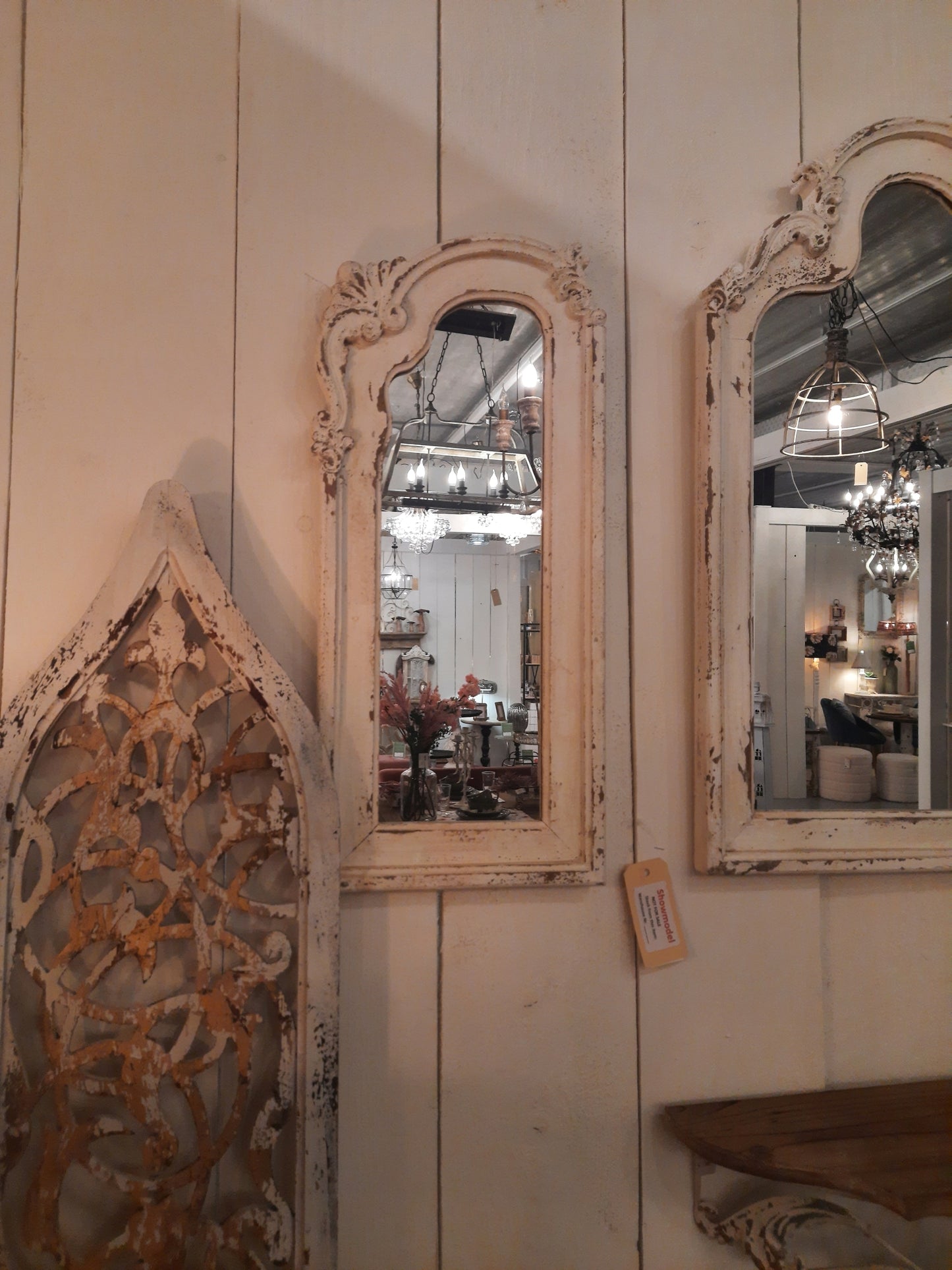 Dreiflügeliger Barock-Spiegel Weiß Holz 122x84 cm - Shabby Chic Wandspiegel Landhaus