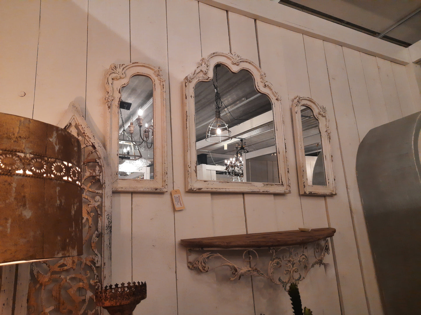 Dreiflügeliger Barock-Spiegel Weiß Holz 122x84 cm - Shabby Chic Wandspiegel Landhaus