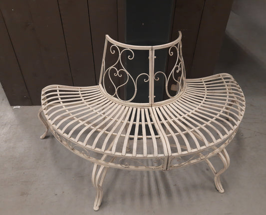 Halbrunde Baumbank Antikweiß - Gartenbank Eisen Landhausstil