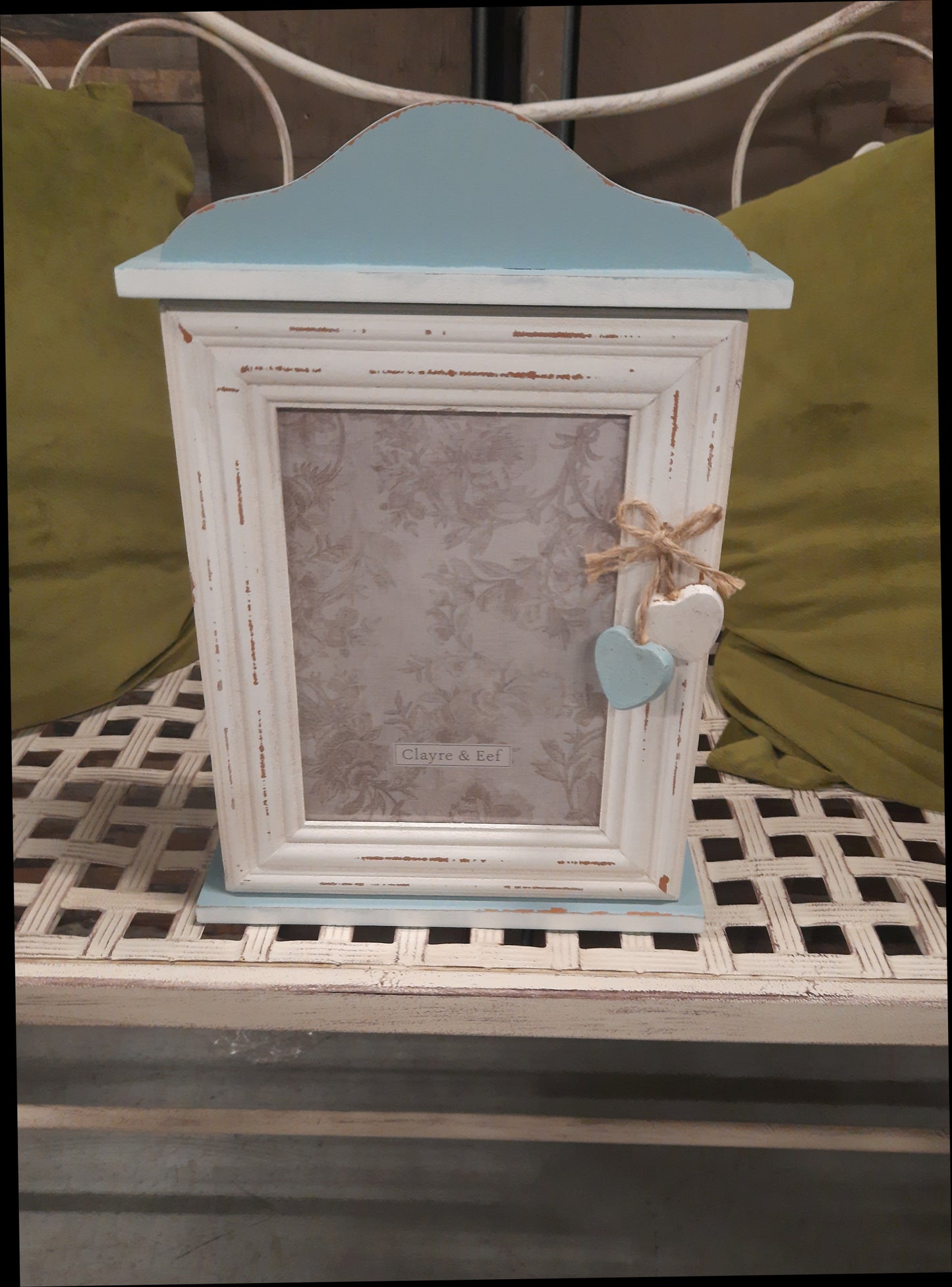 Schlüsselkasten Shabby Chic Blau-Weiß mit Bilderrahmen - Landhausstil