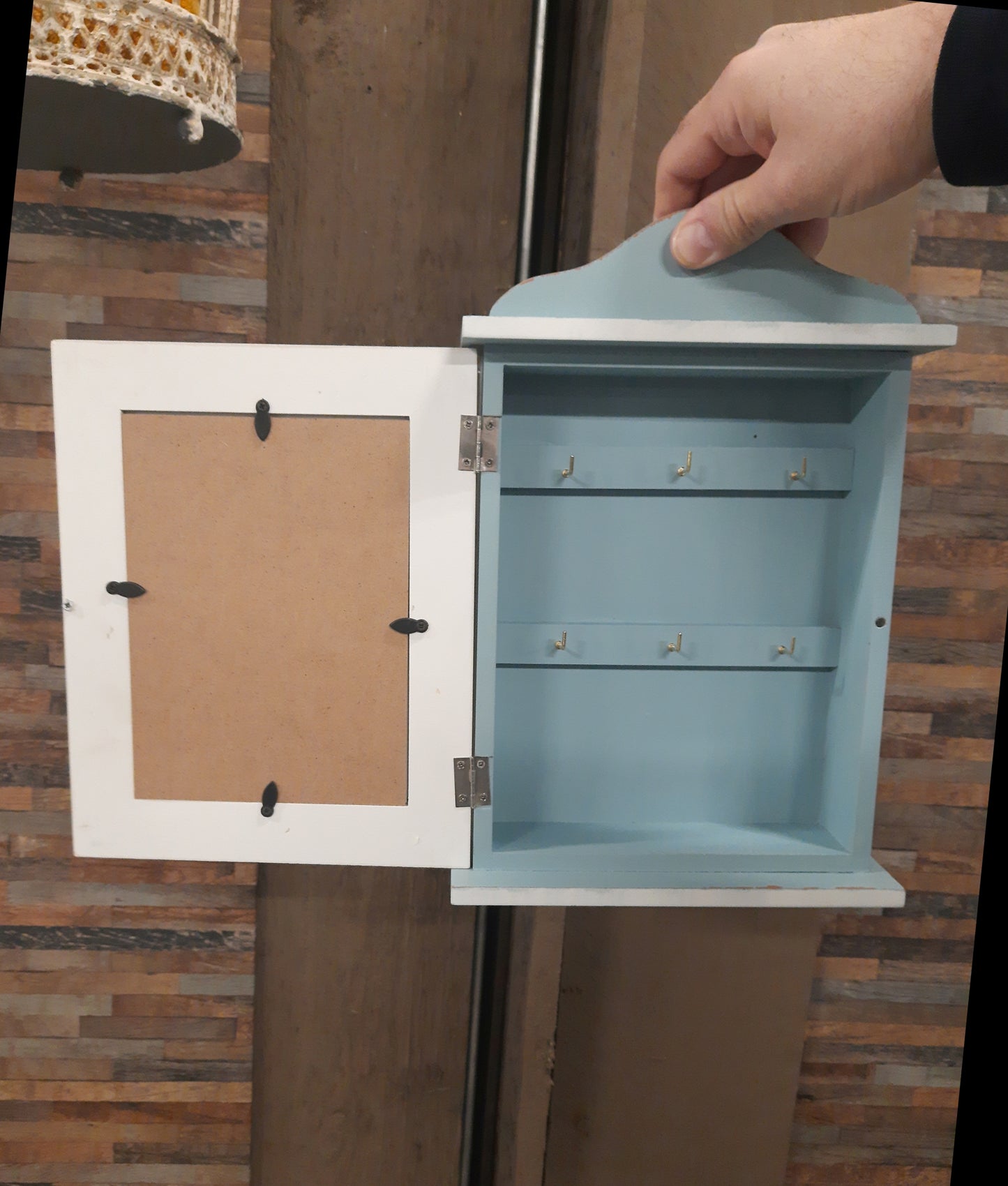 Schlüsselkasten Shabby Chic Blau-Weiß mit Bilderrahmen - Landhausstil