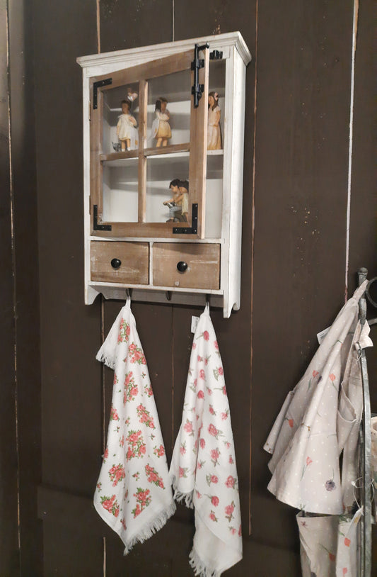 Wandschrank mit Haken und Schubladen Holz Braun-Weiß Landhausstil