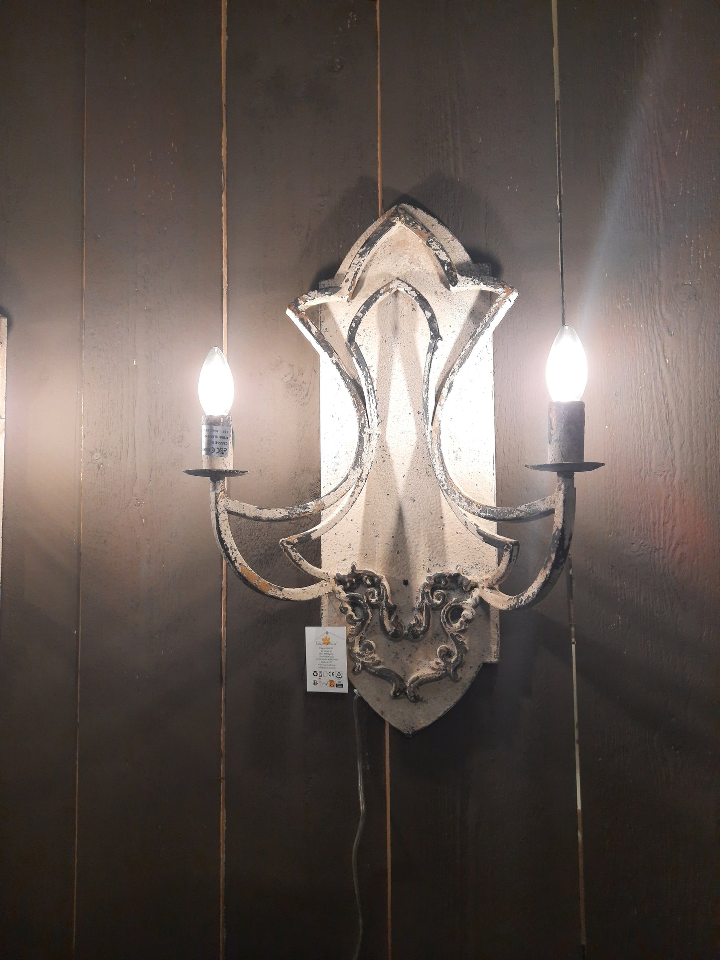 Wandleuchte Metall Shabby Chic Beige Gold 2-flammig - Clayre & Eef