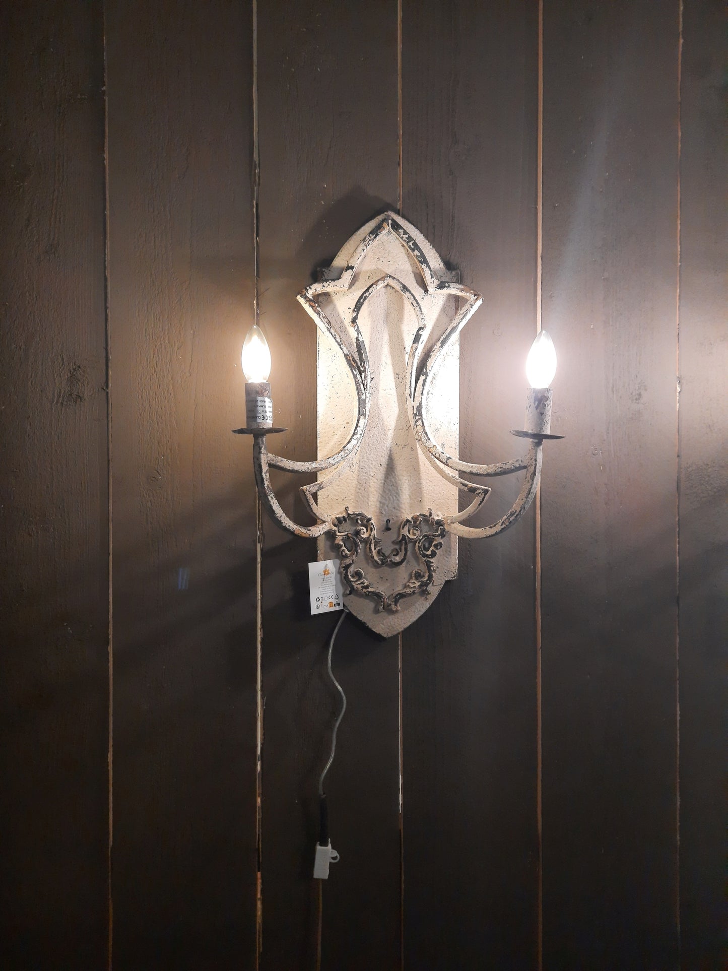 Wandleuchte Metall Shabby Chic Beige Gold 2-flammig - Clayre & Eef