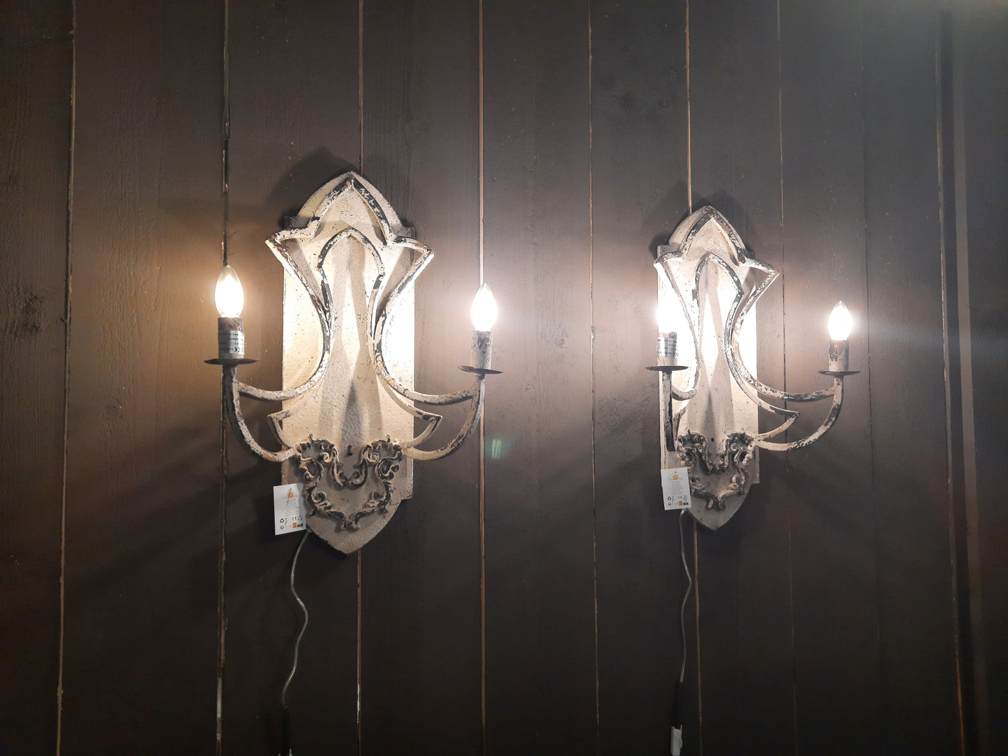 Wandleuchte Metall Shabby Chic Beige Gold 2-flammig - Clayre & Eef