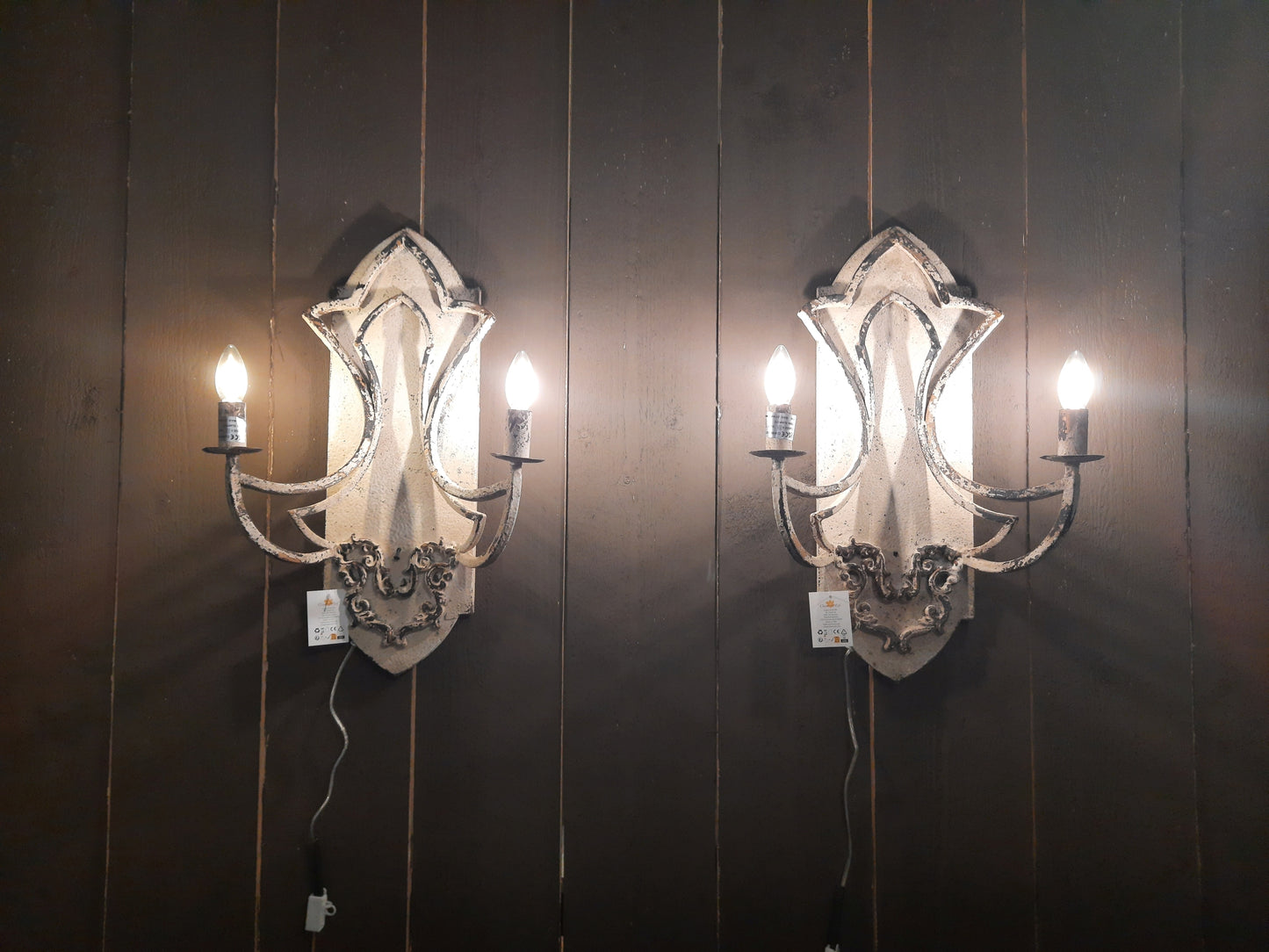 Wandleuchte Metall Shabby Chic Beige Gold 2-flammig - Clayre & Eef