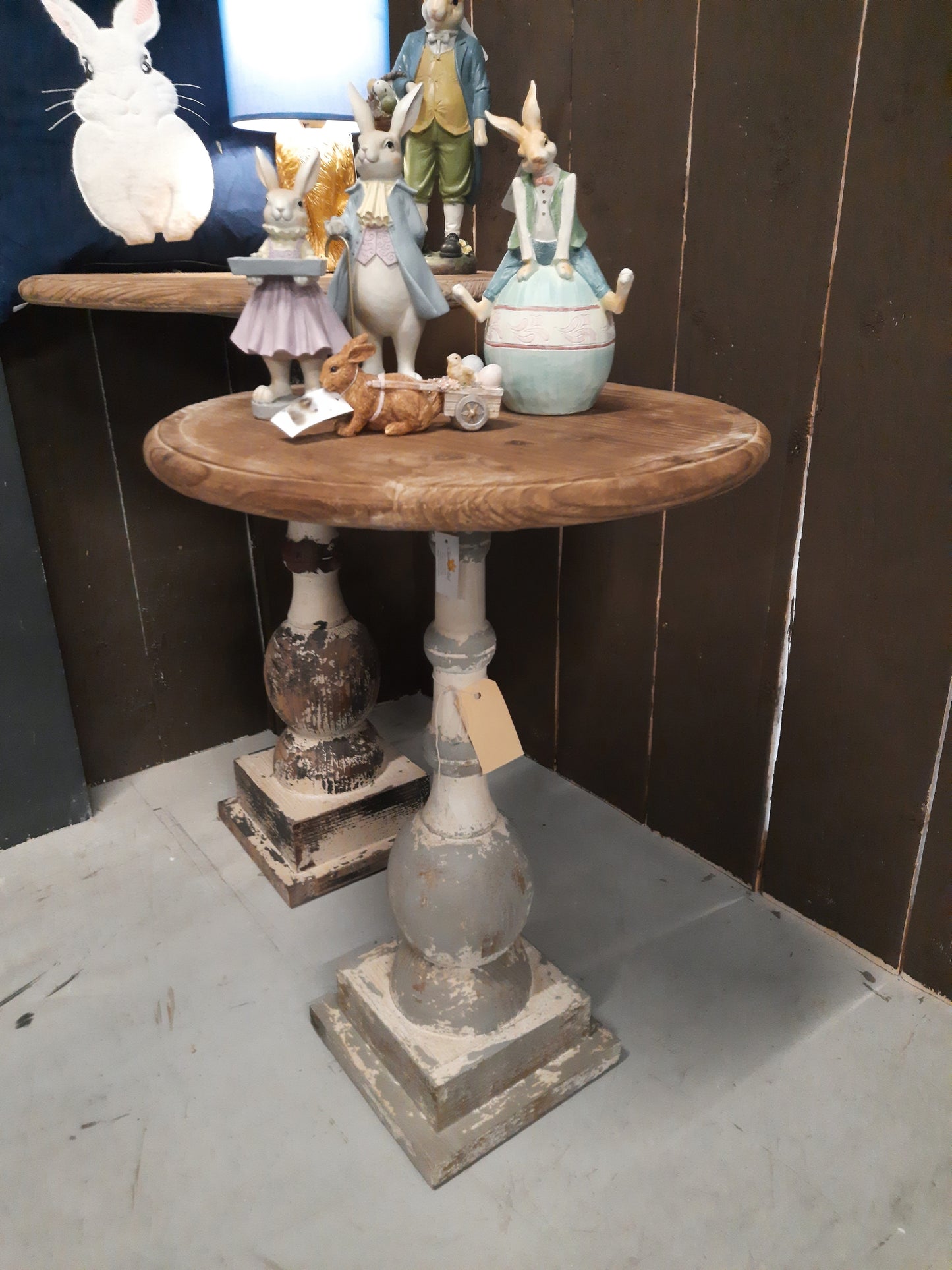 Beistelltisch Rund Shabby Chic Holz Ø 51 cm - Weiß-Grau/Braun