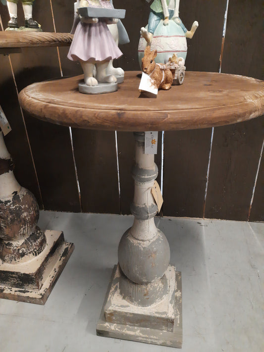 Beistelltisch Rund Shabby Chic Holz Ø 51 cm - Weiß-Grau/Braun