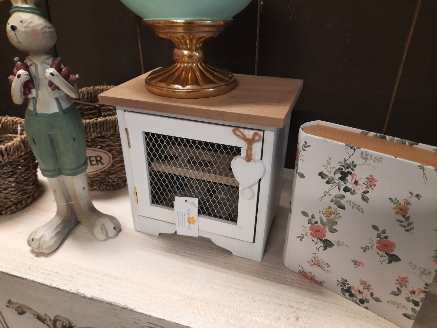 Eierschrank Weiß Holz Landhausstil – Eierhalter für 12 Eier Vintage Shabby Chic