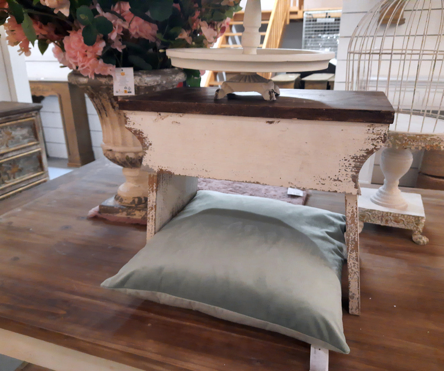 Blumenständer Holz Shabby Chic - Pflanzenbank Weiß Braun Landhausstil