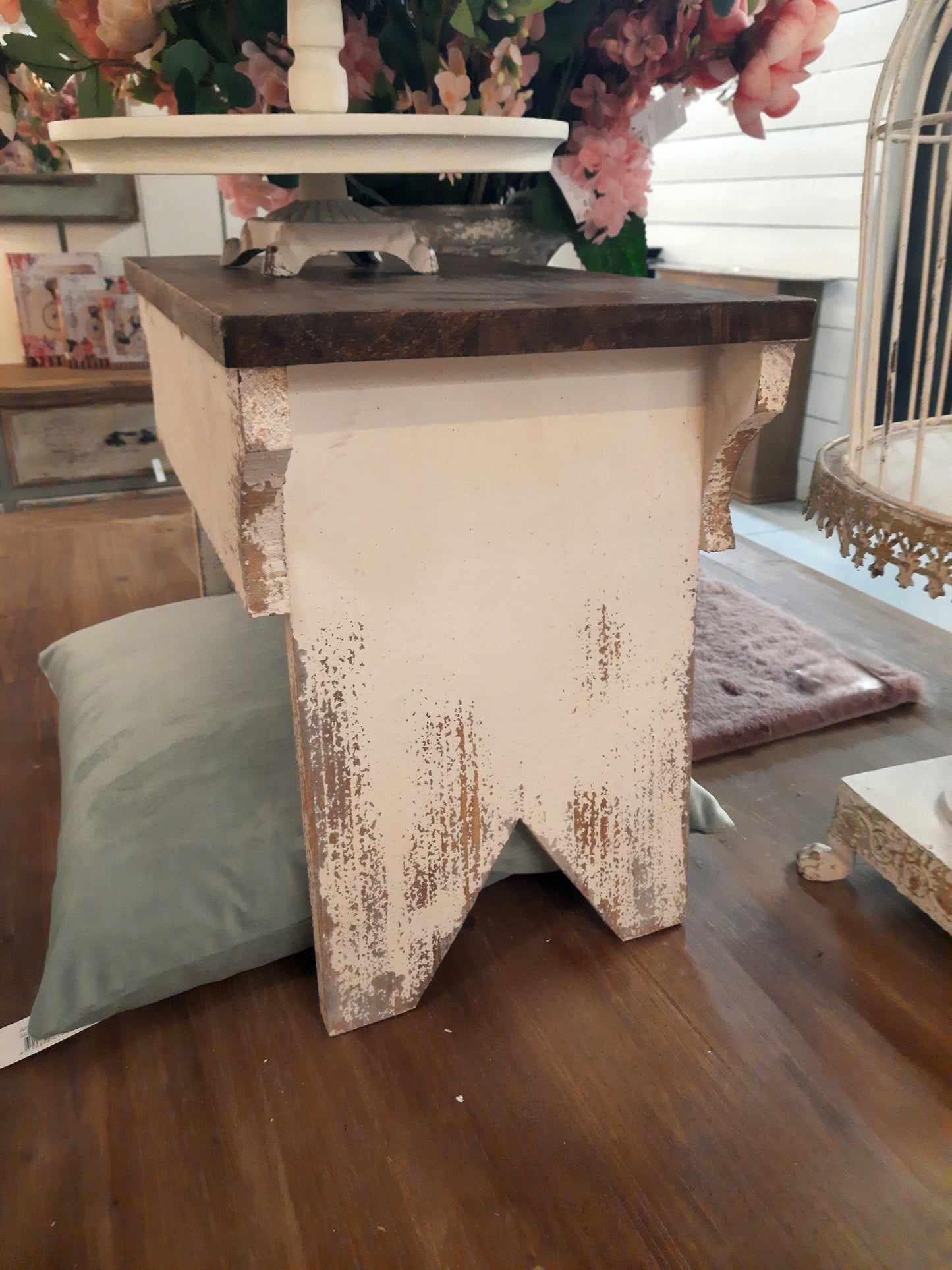 Blumenständer Holz Shabby Chic - Pflanzenbank Weiß Braun Landhausstil